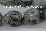 CFG344 15.5 inches 18*22mm carved skull moss quartz beads