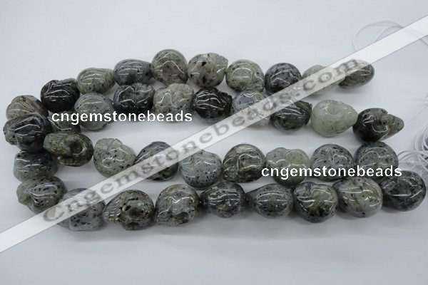 CFG344 15.5 inches 18*22mm carved skull moss quartz beads