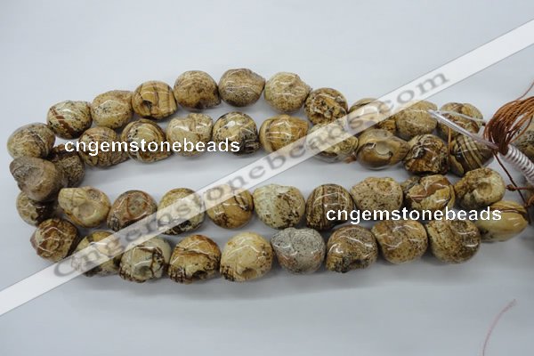 CFG347 15.5 inches 18*19mm carved skull picture jasper beads