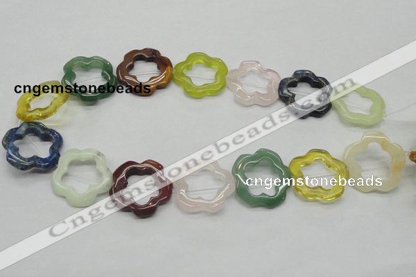 CFG37 15.5 inches 30mm carved flower colorful gemstone beads