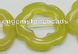 CFG38 15.5 inches 35mm carved flower lemon jade gemstone beads