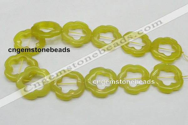 CFG38 15.5 inches 35mm carved flower lemon jade gemstone beads