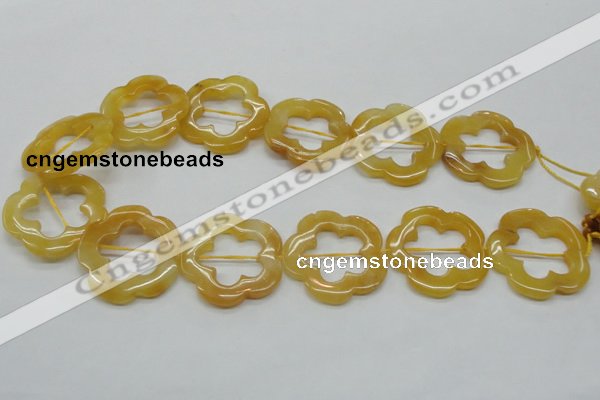 CFG39 15.5 inches 35mm carved flower yellow jade gemstone beads