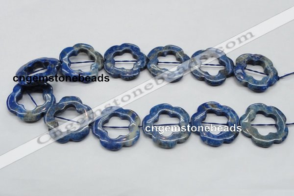 CFG41 15.5 inches 35mm carved flower lapis lazuli gemstone beads