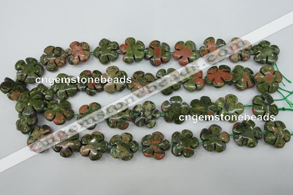 CFG451 15.5 inches 20mm carved flower unakite gemstone beads