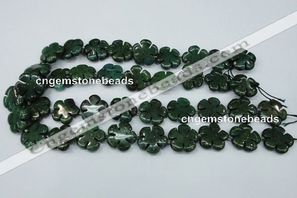 CFG452 15.5 inches 20mm carved flower green iron stone beads