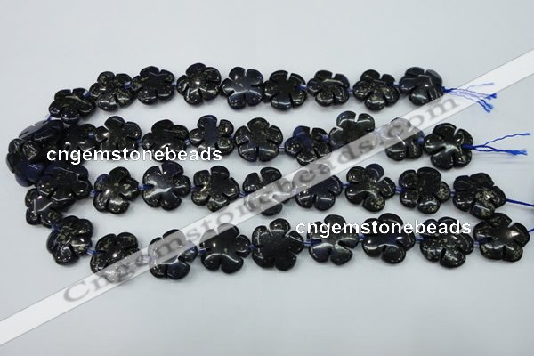 CFG453 15.5 inches 20mm carved flower blue iron stone beads