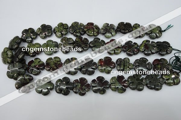 CFG456 15.5 inches 20mm carved flower dragon blood jasper beads
