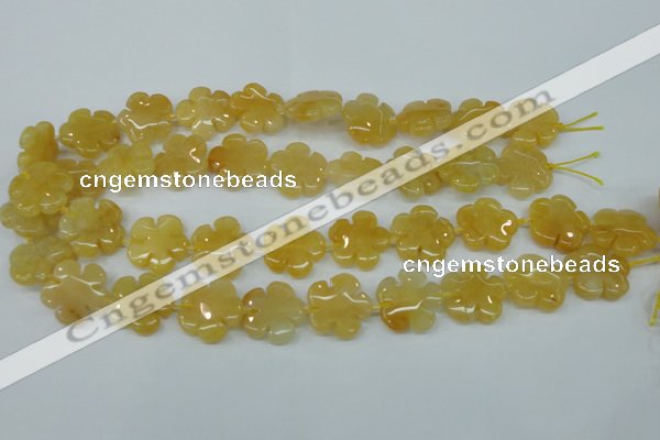 CFG457 15.5 inches 20mm carved flower yellow jade beads