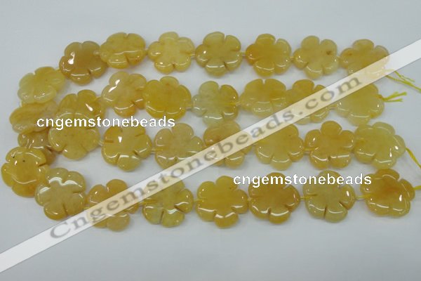 CFG458 15.5 inches 24mm carved flower yellow jade beads