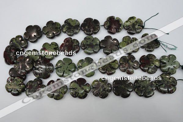 CFG460 15.5 inches 24mm carved flower dragon blood jasper beads