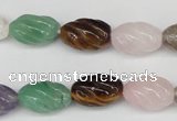 CFG52 15.5 inches 10*16mm carved rice mixed gemstone beads