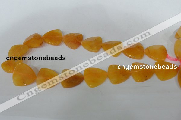 CFG527 15.5 inches 25*25mm carved triangle yellow aventurine beads