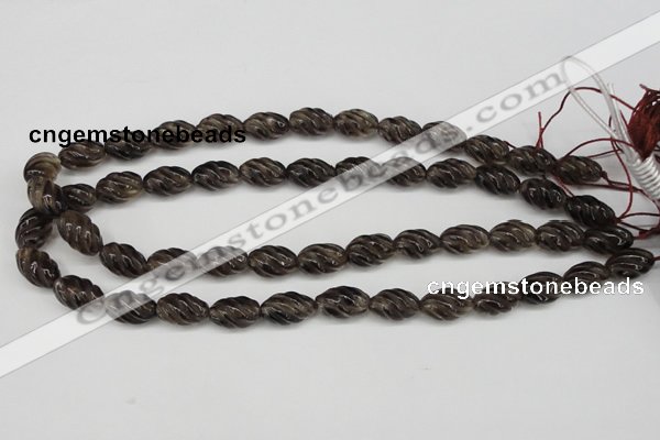 CFG55 15.5 inches 10*16mm carved rice smoky quartz beads