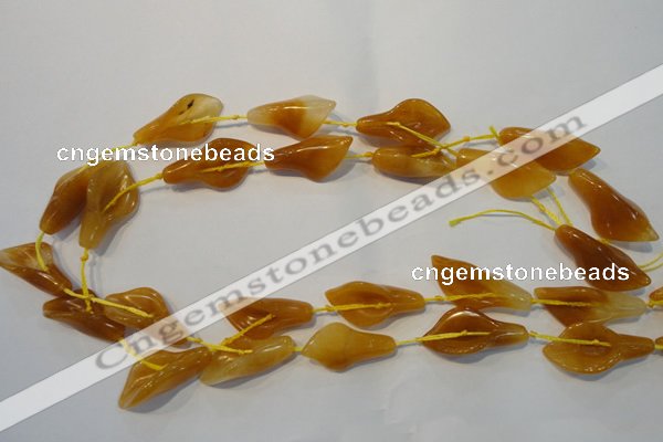 CFG560 15.5 inches 14*28mm carved trumpet flower yellow jade beads