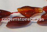 CFG563 15.5 inches 14*28mm carved trumpet flower red agate beads