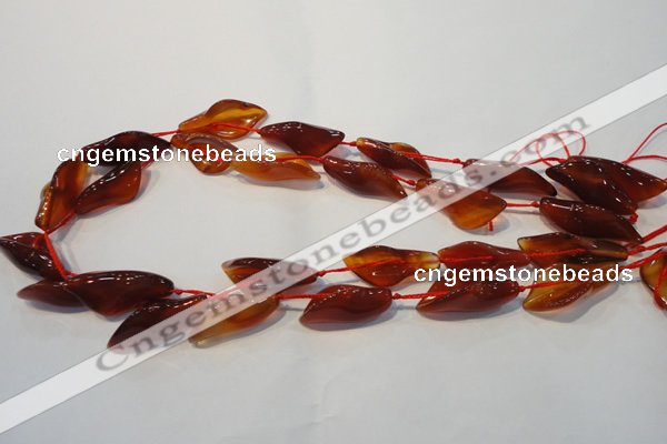CFG563 15.5 inches 14*28mm carved trumpet flower red agate beads