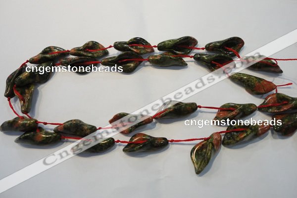 CFG565 15.5 inches 14*28mm carved trumpet flower unakite beads
