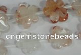 CFG657 15.5 inches 15mm carved flower pink quartz beads