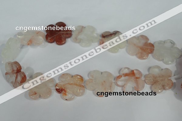 CFG659 15.5 inches 30mm carved flower pink quartz beads