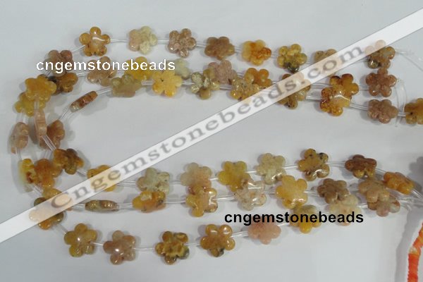 CFG672 15.5 inches 15mm carved flower agate gemstone beads