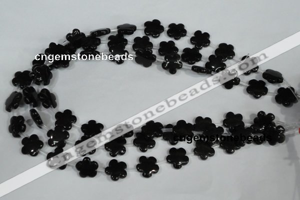 CFG675 15.5 inches 15mm carved flower black obsidian beads