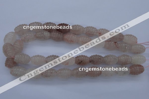 CFG751 15.5 inches 15*20mm carved rice natural pink quartz beads