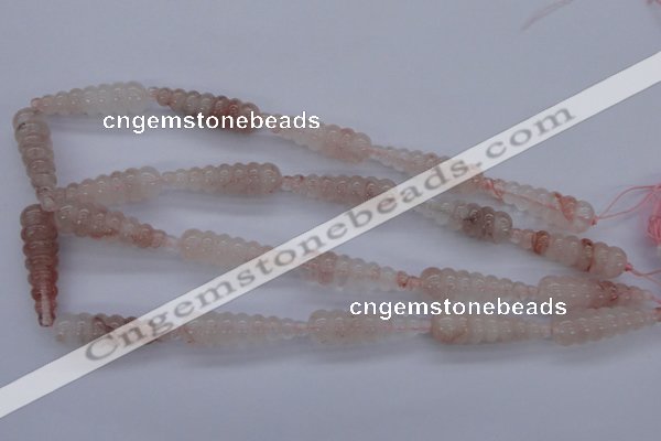 CFG753 15.5 inches 10*35mm carved teardrop natural pink quartz beads