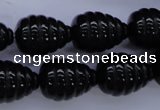 CFG758 15.5 inches 15*20mm carved teardrop black agate beads