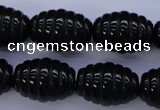 CFG759 15.5 inches 15*20mm carved rice black agate beads