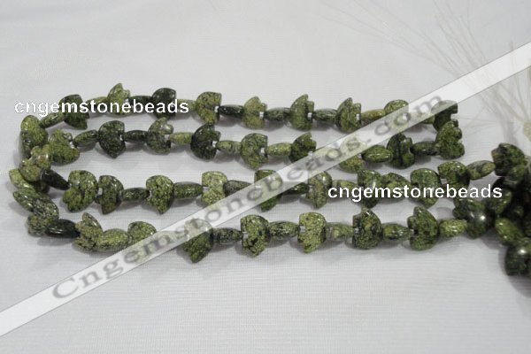 CFG769 15.5 inches 10*15mm carved animal green lace gemstone beads