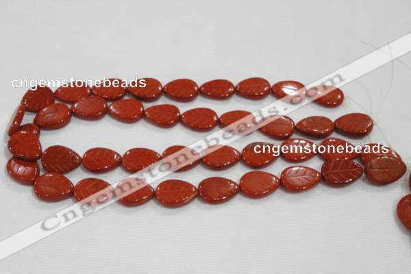 CFG822 12.5 inches 15*20mm carved leaf red jasper beads wholesale