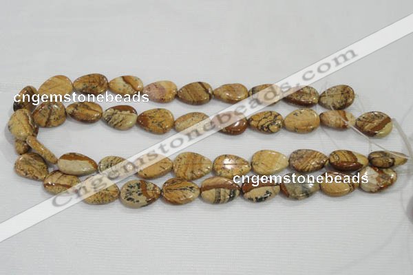 CFG823 12.5 inches 15*20mm carved leaf picture jasper beads wholesale