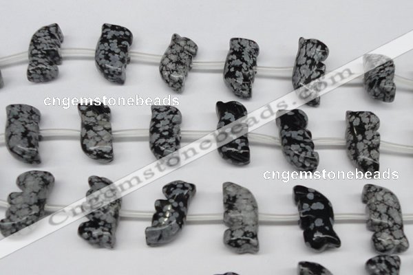 CFG859 Top-drilled 10*20mm carved animal snowflake obsidian beads