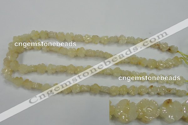 CFG880 15.5 inches 10mm carved flower yellow jade gemstone beads