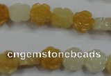 CFG881 15.5 inches 10mm carved flower yellow jade gemstone beads