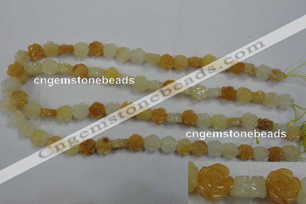 CFG881 15.5 inches 10mm carved flower yellow jade gemstone beads