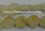 CFG882 15.5 inches 14mm carved flower yellow jade gemstone beads