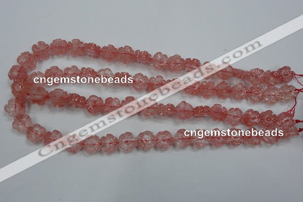 CFG884 15.5 inches 12mm carved flower cherry quartz beads