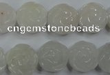 CFG885 15.5 inches 14mm carved flower white jade gemstone beads