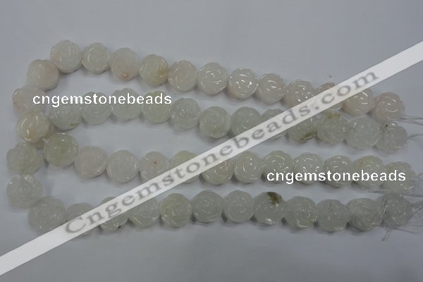 CFG885 15.5 inches 14mm carved flower white jade gemstone beads