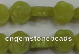 CFG887 15.5 inches 14mm carved flower lemon jade gemstone beads