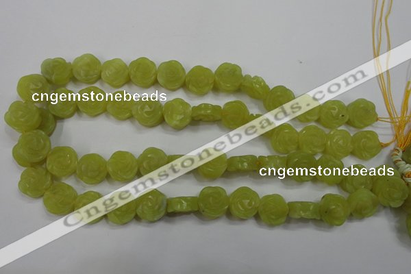 CFG887 15.5 inches 14mm carved flower lemon jade gemstone beads