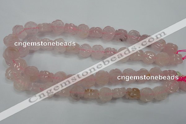CFG890 15.5 inches 14mm carved flower rose quartz gemstone beads