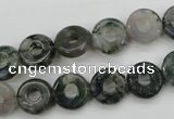 CFG901 15.5 inches 12mm carved coin donut moss agate beads