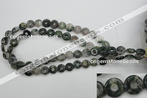 CFG901 15.5 inches 12mm carved coin donut moss agate beads