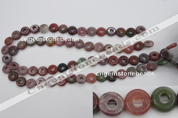 CFG902 15.5 inches 12mm carved coin donut Indian agate beads