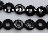 CFG903 15.5 inches 12mm carved coin donut black agate beads