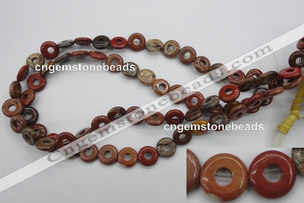 CFG905 15.5 inches 12mm carved coin donut brecciated jasper beads