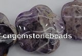 CFG913 15.5 inches 32*33mm carved flower dogtooth amethyst beads